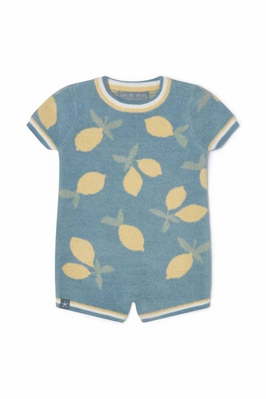 NEW BAREFOOT DREAMS baby cozychic ultra lite baby lemon onesie in blue